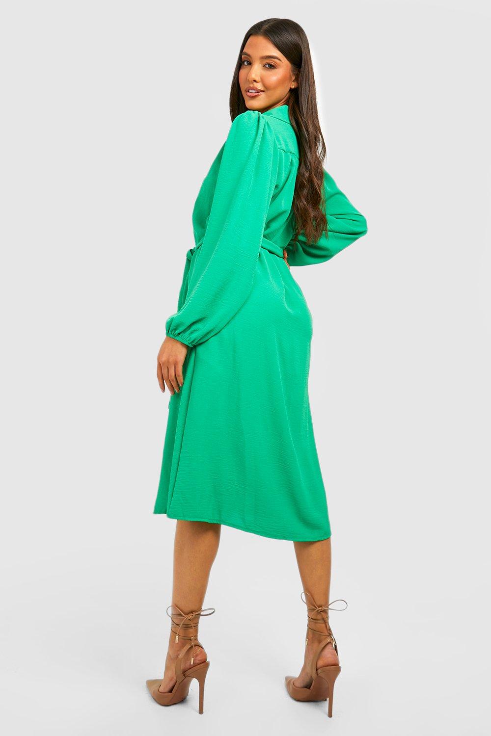 Hammered Volume Sleeve Midi Shirt Dress boohoo NZ